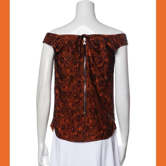 Dolce & Gabbana D&G Orange Black Lace Bateau Neckline Top XS IT 38 - Picture 3 of 6